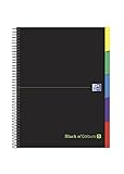 Oxford Cuaderno A4+, Libreta Microperforada Black N'Colours, Tapa Extradura, 5 Pestañas Separadoras, 100 Hojas Con Cuadrícula 5X5