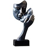 Amyz Escultura De Decoración De Busto,Esculturas De Estatua De Oro El Silencio,Escultura De Pareja De Figura,Escultura De Pareja De Caras De Poliresina Moderna,Plata Con Base,Escultura De Arte De