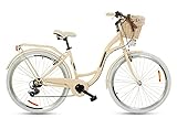 Goetze Mood - Bicicleta De Ciudad Retro Vintage Holandesa Para Mujer, Ruedas De Aluminio De 28 Pulgadas, Cambio Shimano Tourney De 7 Velocidades, Subida Profunda, Cesta Con Acolchado