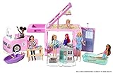 Barbie Dreamcamper 3 En 1 - Autocaravana Transformable - Con Piscina, Camioneta Y Barca - Rosa - 50 Accesorios - 1 M - Regalo Para Niños De 3-7 Años