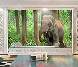 Papel Pintado Pared Dormitorio Fotomurales 3D Pequeño Elefante Del Bosque Papel Tapiz Fotografico 3D Murales Decorativos,200X140Cm