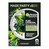 Garnier Skin Active - Black Mask Tissu Pure Charcoal, Mascarilla De Tejido Con Carbón Y Extracto De Alga Negra Para Pieles Con Poros Dilatados, 5 Unidades