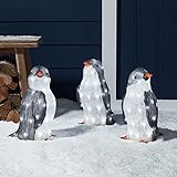 Lights4Fun - Juego De 3 Pingüinos Luminosos De Resina Acrílica Con Ledes Blancos Fríos Para Interiores Y Exteriores